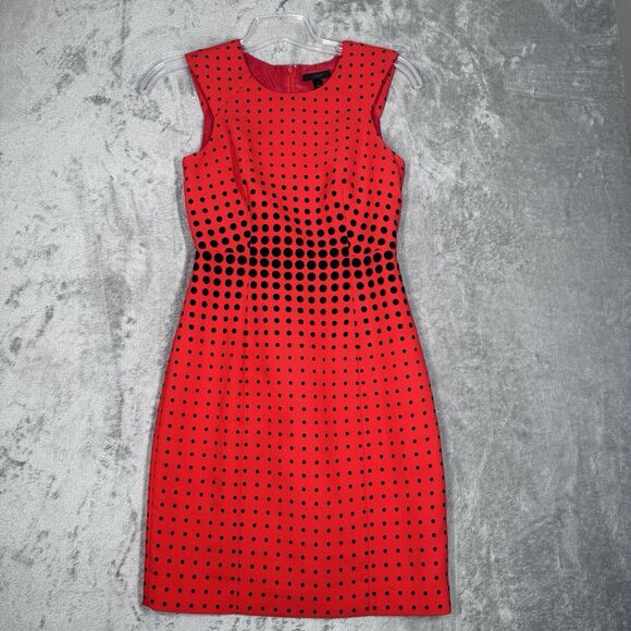 J Crew Dress Womens 2 Black Red Cascading Polka Dots Party Wedding Office Career - Picture 2 of 9